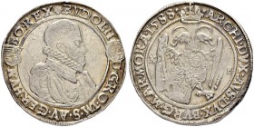 SAMMLUNG VON MÜNZEN UND MEDAILLEN DES RÖMISCH-DEUTSCHEN REICHES UND ÖSTERREICHS
Rudolf II. 1576-1612. Taler 1588, Kremnitz. 28.36 g. Huszar 1030. Dav...