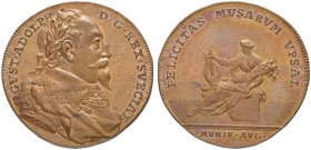 SCHWEDEN
Gustav II. Adolph, 1611-1632. Bronzemedaille o. J. (1733). Auf die Akademie von Uppsala. Stempel von J. C. Hedlinger. Geharnischtes, belorbe...