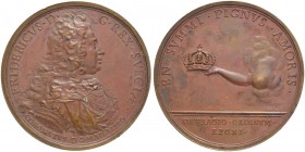SCHWEDEN
Friedrich I. 1720-1751. Bronzemedaille 1720. Auf seine Krönung. Stempel von J. C. Hedlinger. Geharnischtes Brustbild nach rechts. Rv. Aus Wo...