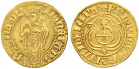 SCHWEIZER MÜNZEN UND MEDAILLEN
Basel
Reichsmünzstätte
Goldgulden o. J. (1452-1478). Titel Kaiser Friedrich. 3.42 g. Winterstein (Goldgulden) 142. H...