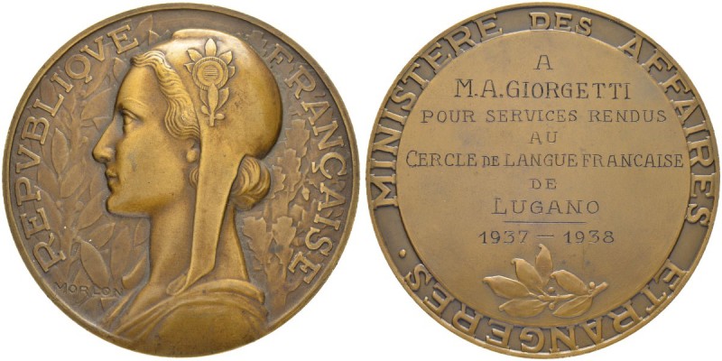 SCHWEIZER MÜNZEN UND MEDAILLEN
Tessin / Ticino
Bronzemedaille 1938 (graviert)....