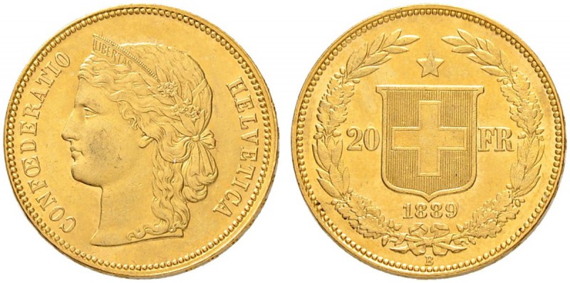 SCHWEIZER MÜNZEN UND MEDAILLEN
Eidgenossenschaft
20 Franken 1889 B, Bern. 6.45...