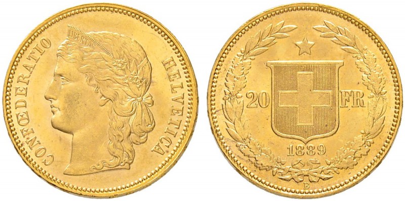SCHWEIZER MÜNZEN UND MEDAILLEN
Eidgenossenschaft
20 Franken 1889 B, Bern. 6.46...