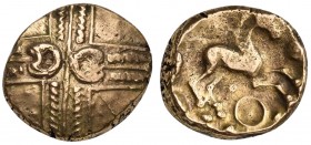 Celtic, Britain, Trinovantes, Addedomaros, Stater, ca. 40-30 BC. AV (g 5,62; mm 17; h 6). Crossed wreaths with two crescents back to back at the cente...