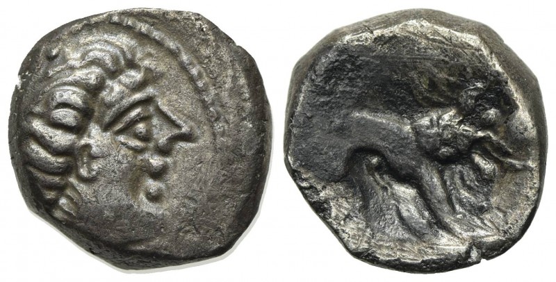 Celtic, Southern Gaul. Insubres, Drachm, 2nd century BC. AR (g 2,56; mm 13; h 9)...