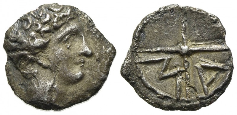 Gaul, Massalia, Obol, ca. 350-215 BC. AR (g 0,65; mm 10; h 12). Bare head of Apo...