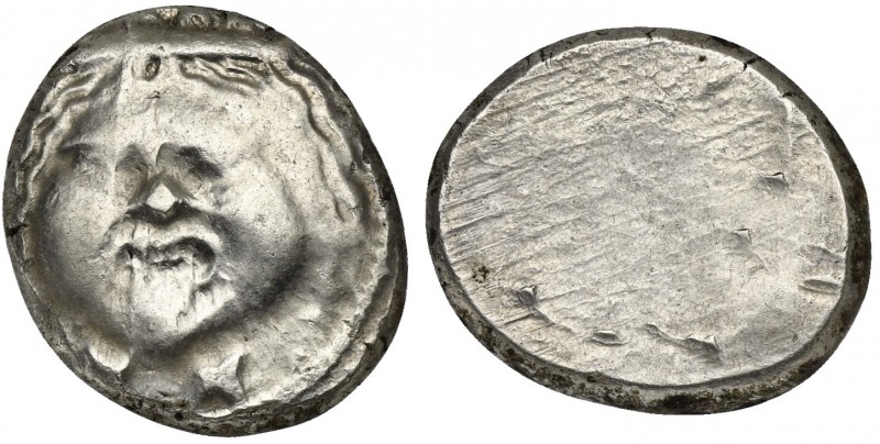 Etruria, Populonia, 20 Units, 3rd century BC. AR (g 8,65; mm 22,5; h 12). Gorgon...