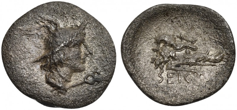 Latium, Signia, Obol, ca. 280-275 BC. AR (g 0,51; mm 11; h 6); Head of Hermes r....
