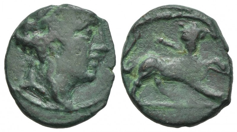 Central Italy, Uncertain, mid-late 1st century BC. AE (g 2.81; mm 15; h 6). Wrea...