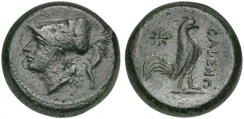Northern Campania, Cales, ca. 265-240 BC; AE (g 6,56; mm 18; h 9); Helmeted head...