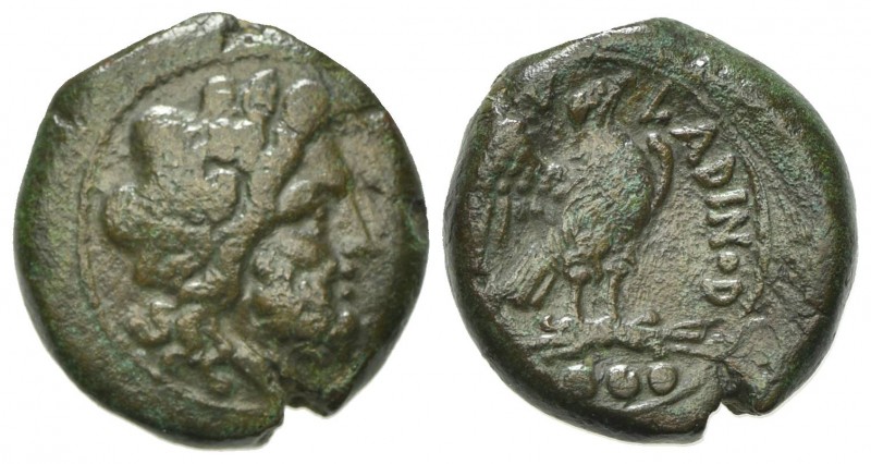 Eastern Italy, Larinum, Quadrunx, ca. 210-175 BC. AE (g 8.93, mm 20, h 1). Laure...