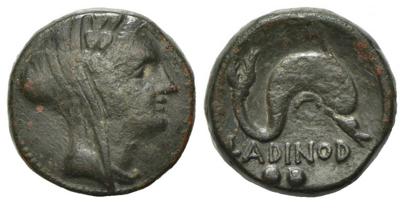 Eastern Italy, Larinum, Biunx, ca. 210-175 BC. AE (g 5.84, mm 17, h 10). Veiled ...