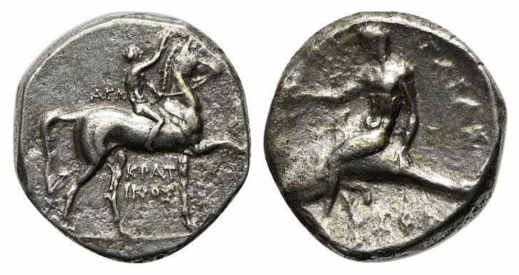 Southern Apulia, Tarentum, Nomos, ca. 302-280 BC. AR (g 7,83; mm 21; h 3). Youth...