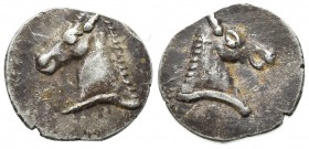 Southern Apulia, Tarentum, 3/4 obol, ca. 325-280 BC. AR (g 0,48; mm 9,5; h 12). Horse's head l. R/ Horse's head r. HNItaly 981. Good very fine