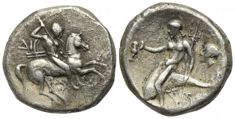 Southern Apulia, Tarentum, Nomos, ca. 272-240 BC. AR (g 6.97; mm 19; h 5). Warri...