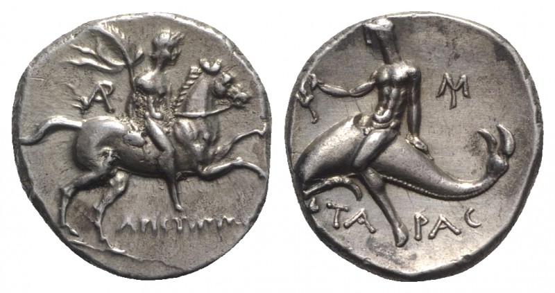 Southern Apulia, Tarentum, Nomos, ca. 240-228 BC. AR (g 6,63; mm 21; h 12). Aris...