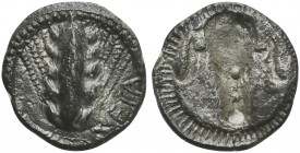 Southern Lucania, Metapontion, Triobol, ca. 470-440 BC; AR (g 1,28; mm 12; h 12); Barley ear; Rv. Incuse bucranium. Noe 285; HNItaly 1487. Very fine