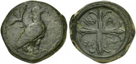 Sicily, Agyrion, Hemilitron, ca. 440-420 BC. AE (g 17,42; mm 17,41). Eagle standing l.; above, olive-sprig, Rv. ΑΓ - ΥΡ - ΙΝ - ΑΙ Wheel of four spokes...