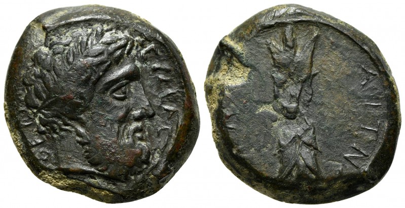 Sicily, Aitna, Hemidrachm, ca. 344-339/8 BC. AE (g 11,23; mm 23; h 3). ZEYΣ EΛEY...