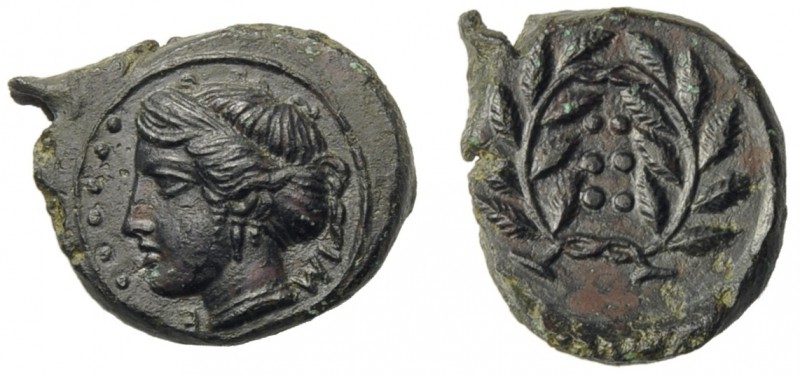 Sicily, Himera, Hemilitron, ca. 415-409 BC. AE (g 5,22; mm 20; h 3). Head of nym...