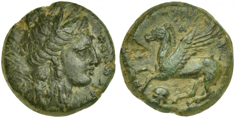 Sicily, Nakona, Bronze, ca. 357-317 BC. AE (g 8,54; mm 20; h 6). ΚΑΜΠΑΝΩΝ, wreat...