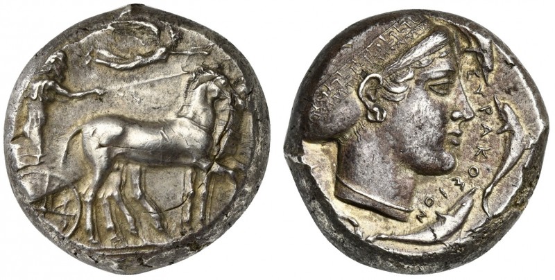 Sicily, Syracuse, Tetradrachm struck under the Second Democracy, ca. 430 BC. AR ...