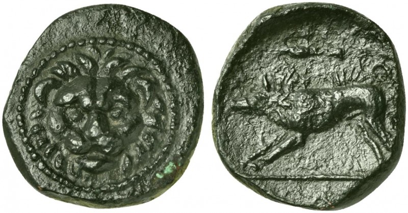 Sicily, Uncertain Mint, Bronze, 3rd century BC. AE (g 1,33; mm 12; h 11). Facing...