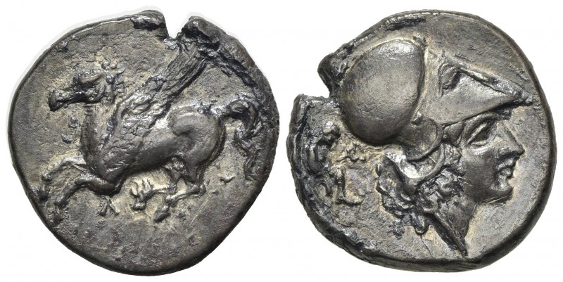 Akarnania, Leukas, Stater, ca. 320-280 BC; AR (g 8,28; mm 21; h 2). Pegasos flyi...