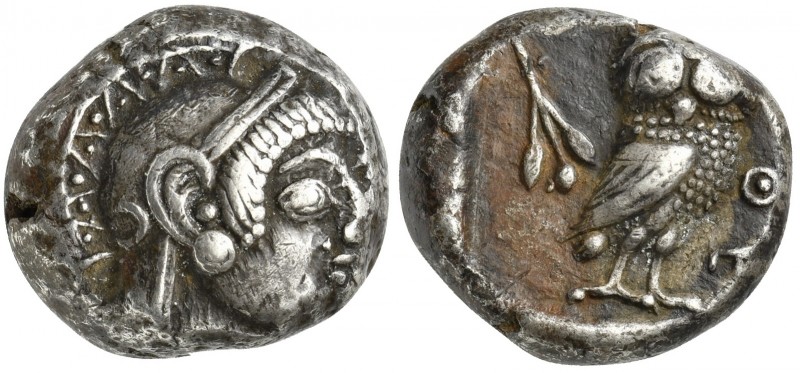 Attica, Athens, Tetradrachm, ca. 500-480 BC. AR (g 17,11; mm 21; h 6). Head of A...