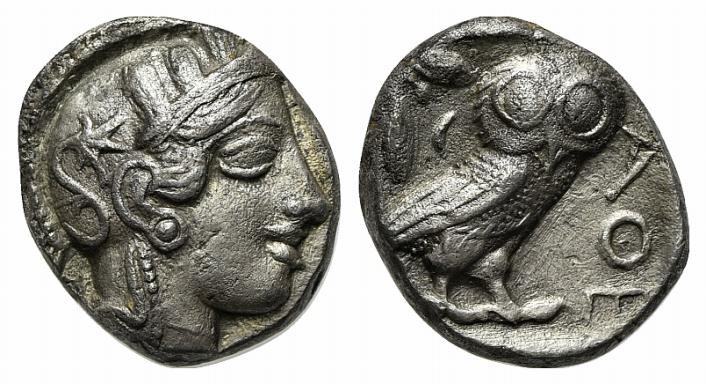 Attica, Athens, Tetradrachm, ca. 454-404 BC. AR (g 16,45; mm 24; h 1). Helmeted ...