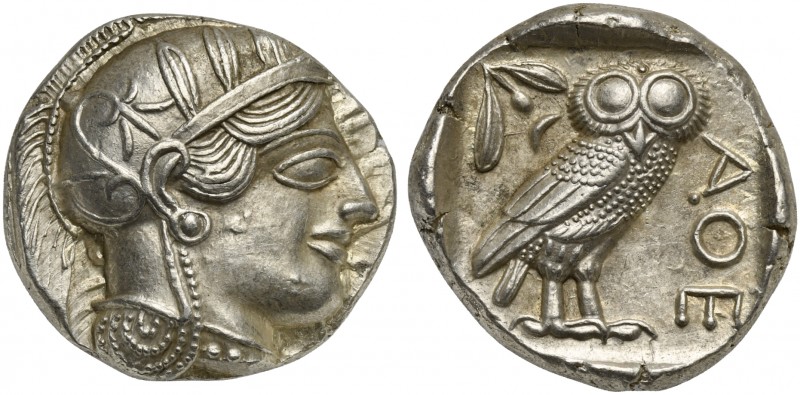 Attica, Athens, Tetradrachm, after 449 BC. AR (g 17,20; mm 25; h 3). Head of Ath...