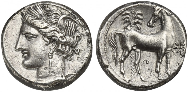 North Africa, Carthage, Shekel, ca. 300 BC; AR (g 7,35; mm 18; h 12); Wreathed h...