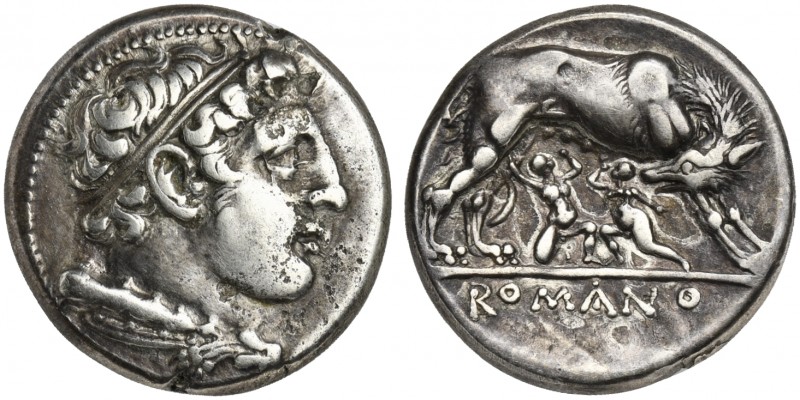 Anonymous, Didrachm, Rome, ca. 264-255 BC. AR (g 7,08; mm 20; h 6). Diademed hea...