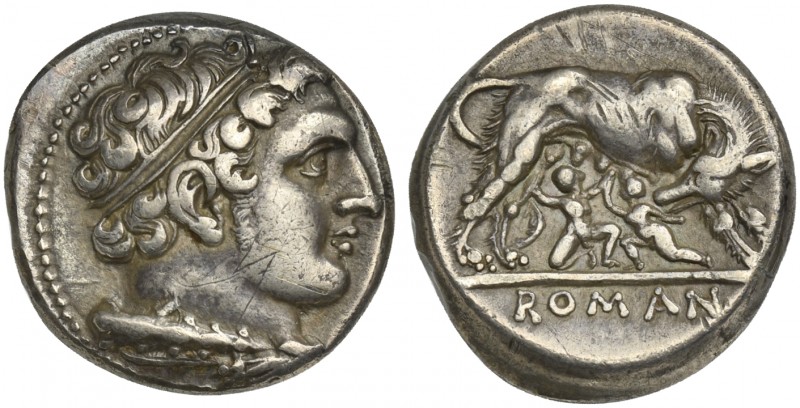 Anonymous, Didrachm, Rome, ca. 264-255 BC. AR (g 7,02; mm 20; h 8). Diademed hea...