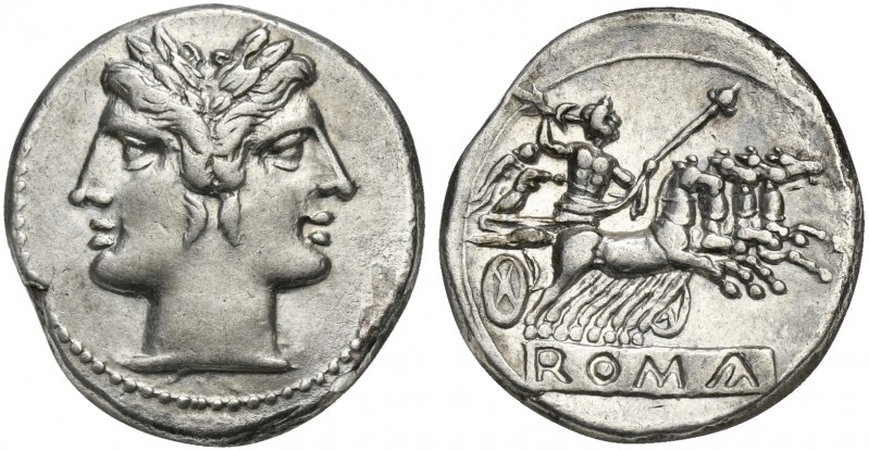 Anonymous, Didrachm - Quadrigatus, Rome, ca. 225-212 BC. AR (g 6,55; mm 22; h 5)...