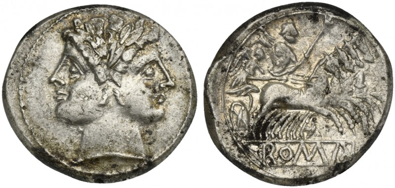 Anonymous, Didrachm - Quadrigatus, Rome, ca. 225-212 BC. AR (g 6,23; mm 21; h 2)...