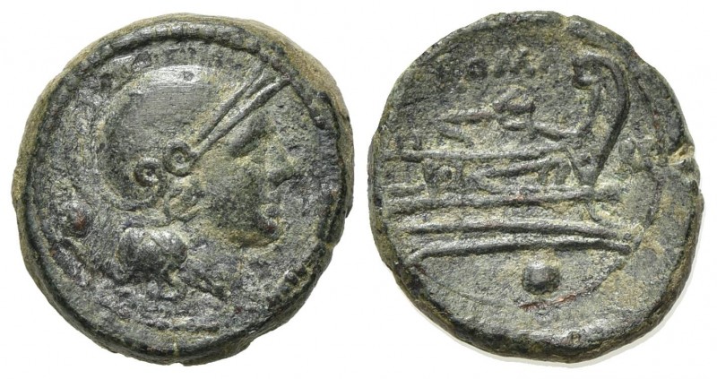 Anonymous, Uncia, Rome, after 211 BC. AE (g 4.57, mm 17, h 6). Helmeted head of ...