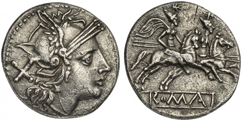 Second corn-ear series, Denarius, Sicily, 211-208 BC. AR (g 4,36; mm 20; h 3). H...