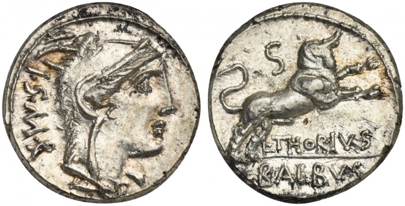 L. Thorius Balbus, Denarius, Rome, ca. 105 BC. AR (g 4,13; mm 19; h 5). Head of ...