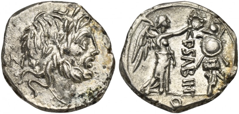 P. Sabinus, Quinarius, Rome, 99 BC. AR (g 1,97; mm 15; h 5). Laureate head of Ju...