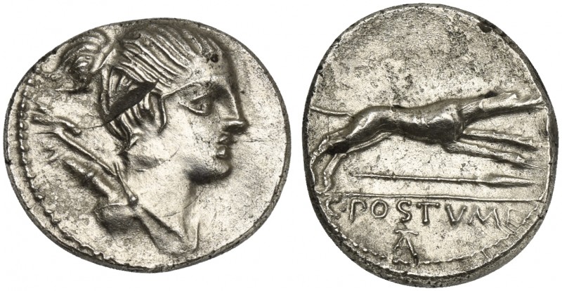 C. Postumius At or Ta, Denarius, Rome, 74 BC. AR (g 3,66; mm 18; h 3). Draped bu...