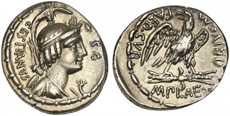 M. Plaetorius M.f. Cestianus, Denarius, Rome, 57 BC. AR (g 3,74; mm 19; h 5). He...