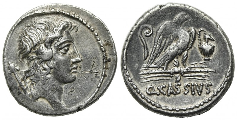 Q. Cassius Longinus, Denarius, Rome, 55 BC. AR (g 3,54; mm 19; h 6). Head of Bon...