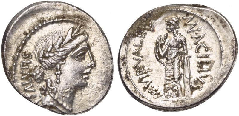 Mn. Acilius Glabrio, Denarius, Rome, 49 BC. AR (g 3,82; mm 21; h 5). Laureate he...