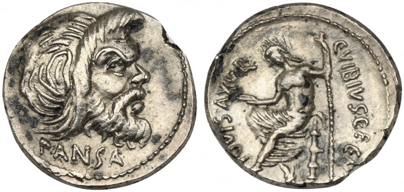 C. Vibius C.f. C.n. Pansa Caetronianus, Denarius, Rome, 48 BC. AR (g 3,16; mm 18...