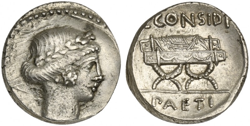 C. Considius Paetus, Denarius, Rome, 46 BC. AR (g 4,05; mm 18; h 11). Laureate h...