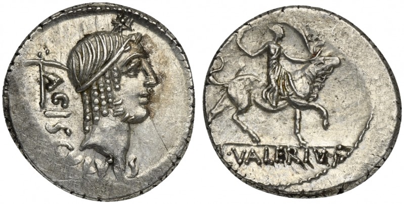 L. Valerius Acisculus, Denarius, Rome, 45 BC. AR (g 3,61; mm 19; h 3). Diademed ...