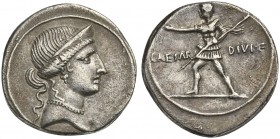 Octavian, Denarius, Italian (Rome?) mint, Autumn 32-summer 31 BC. AR (g 3,66; mm 19; h 10). Diademed head of Venus r., wearing necklace, Rv. Octavian ...