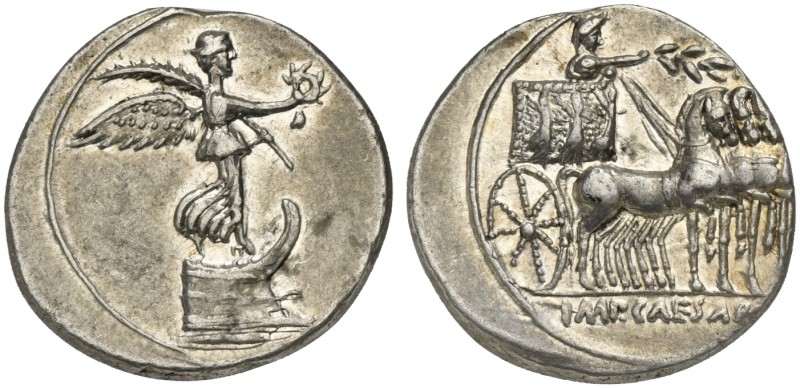 Octavian, Denarius, Italian (Rome?) mint, Autumn 30 BC. AR (g 3,82; mm 19; h 12)...