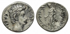 Augustus (27 BC-AD 14), Fourrèe Denarius, Spain, 19-8 BC (18.5mm, 2.92g, 12h). CAESAR AVGVSTVS, Bare head r.; Rv. SIGNIS RECEPTIS, Mars standing l., h...